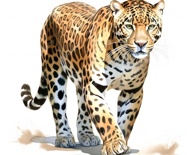 Jaguar Clipart, Tropical Animal Images, 10 Watercolor Clip Art, Printable JPGs, Instant Download, Commercial Use, Paper craft