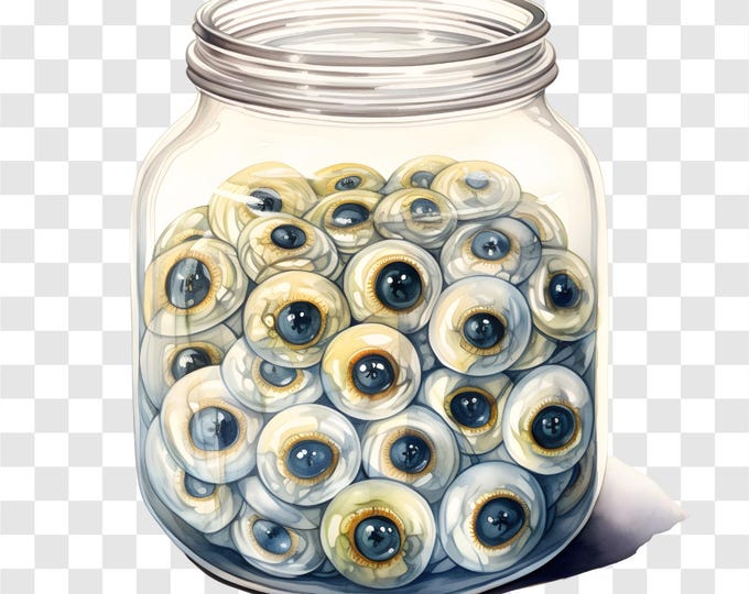 10 PNG Eyeballs in Jar, Halloween Eyeballs Clipart, Watercolor Clip Art, Instant Download, Commercial Use, Paper craft