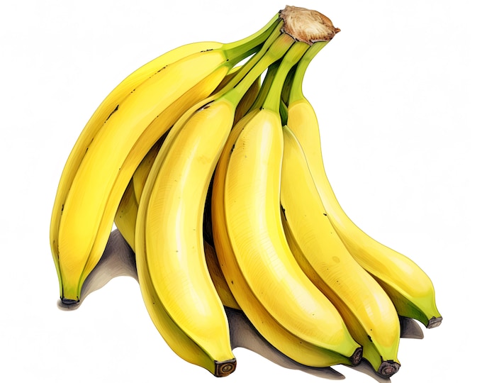 Bananas Clipart, Bunch of Bananas Images, 10 Watercolor Clip Art, Printable JPGs, Instant Download, Commercial Use, Paper craft