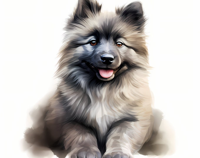 Keeshond Dog Clipart, Puppy Dog Images, 10 Watercolor Clip Art, Printable JPGs, Instant Download, Commercial Use, Paper craft
