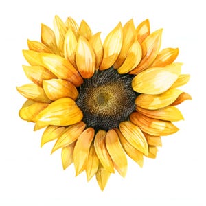 Clipart tournesol coeur, Images de fleurs de soleil, 10 cliparts aquarelle, fichiers JPG imprimables, téléchargement immédiat, usage commercial, créations en papier