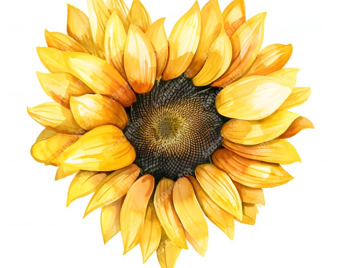 Heart Sunflower Clipart, Sun Flowers Images, 10 Watercolor Clip Art, Printable JPGs, Instant Download, Commercial Use, Paper craft