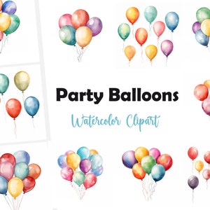 Clipart di palloncini per feste, immagini di palloncini colorati, 15 clipart ad acquerello, JPG stampabili, download immediato, uso commerciale, artigianato di carta