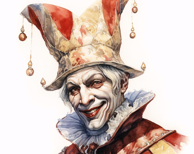 Jester Clipart, Medieval Clown Images, 10 Watercolor Clip Art, Printable JPGs, Instant Download, Commercial Use, Paper craft