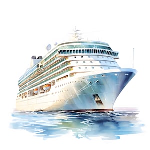 Clipart bateau de croisière, images de bateau de vacances, 10 images clipart aquarelle, fichiers JPG imprimables, téléchargement immédiat, usage commercial, créations en papier