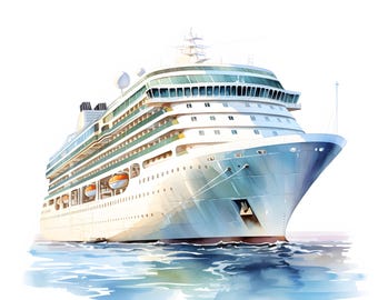 Watercolor Cruise Ship Clipart: Vacation Images (JPG Digital Download)