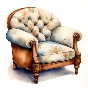 Vintage Armchair Clipart, Antique Chairs Images, 10 Watercolor Clip Art, Printable JPGs, Instant Download, Commercial Use, Paper craft