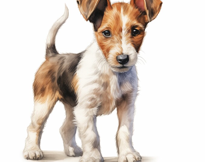 Fox Terrier Dog Clipart, Puppy Dog Images, 10 Watercolor Clip Art, Printable JPGs, Instant Download, Commercial Use, Paper craft