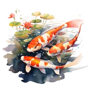 Koi Fishes Clipart, Japanese Koi Fish Images, 10 Watercolor Clip Art, Printable JPGs, Instant Download, Commercial Use, Paper craft