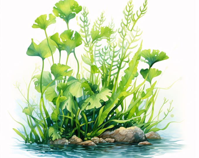 Green Aquarium Plants Clipart, Aquatic Leaf Images, 10 Watercolor Clip Art, Printable JPGs, Instant Download, Commercial Use, Paper craft