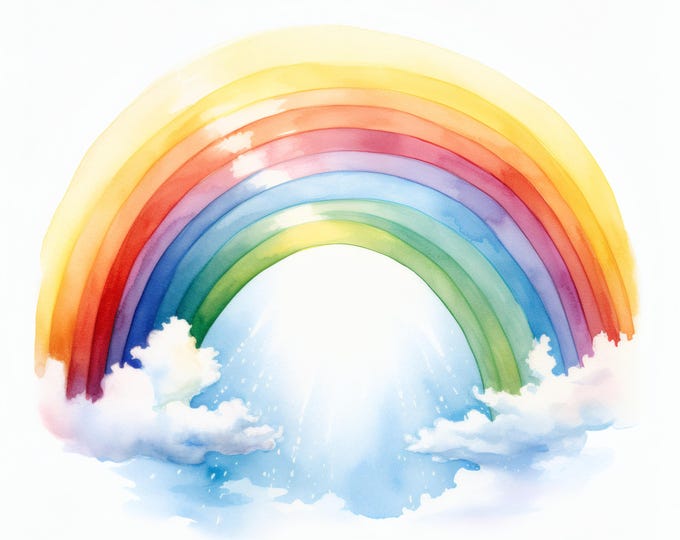 Rainbow Clipart, Colorful Sky Images, 10 Watercolor Clip Art, Printable JPGs, Instant Download, Commercial Use, Paper craft