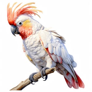 Clipart di cacatua tropicale, immagini di uccelli della giungla, 10 clipart ad acquerello, JPG stampabili, download immediato, uso commerciale, artigianato di carta