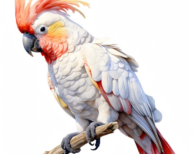 Tropical Cockatoo Clipart, Jungle Birds Images, 10 Watercolor Clip Art, Printable JPGs, Instant Download, Commercial Use, Paper craft