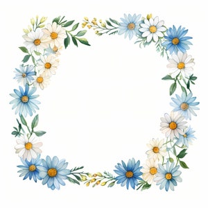 Clipart cornice margherita, immagini cornice fiori, 10 clipart acquerello, JPG stampabili, download immediato, uso commerciale, artigianato di carta