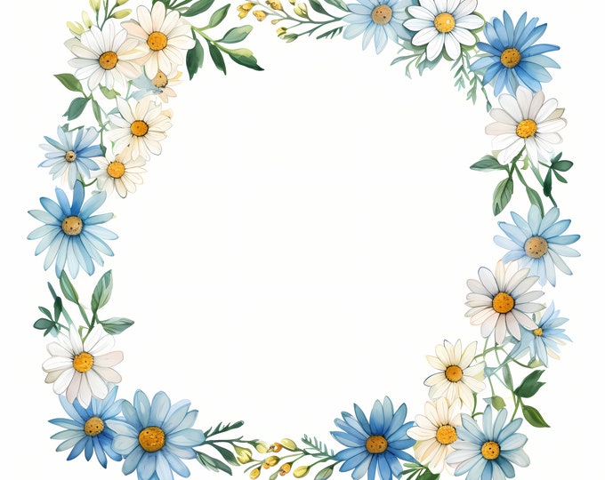 Daisy Frame Clipart, Flowers Frame Images, 10 Watercolor Clip Art, Printable JPGs, Instant Download, Commercial Use, Paper craft