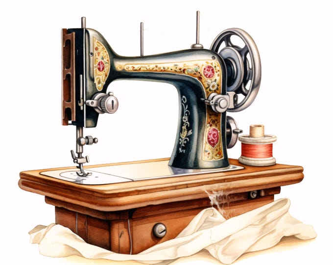 Vintage Sewing Machine Clipart, Retro Craft Images, 10 Watercolor Clip Art, Printable JPGs, Instant Download, Commercial Use, Paper craft