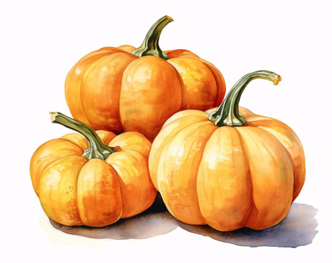 Watercolor Pumpkins Clipart: Autumn Harvest JPG Images (Commercial Use, Instant Download)