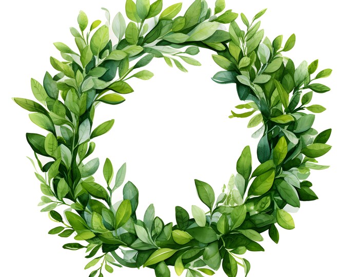 Greenery Wreath Clipart, Green Leaves Wreath Images, 10 Watercolor Clip Art, Printable JPGs, Instant Download, Commercial Use, Paper craft