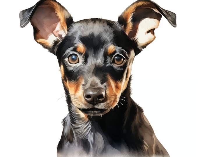 Manchester Terrier Dog Clipart, Puppy Dog Images, 10 Watercolor Clip Art, Printable JPGs, Instant Download, Commercial Use, Paper craft