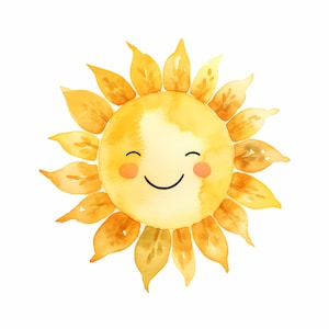 Lachende zon clipart, Happy Sun-afbeeldingen, 10 aquarel illustraties, afdrukbare JPG's, Instant Download, Commercieel gebruik, Papercraft