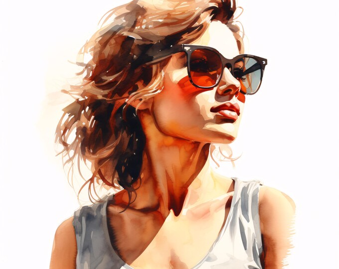 Woman in Sunglasses Clipart, Fashion Girl Images, 10 Watercolor Clip Art, Printable JPGs, Instant Download, Commercial Use, Paper Craft