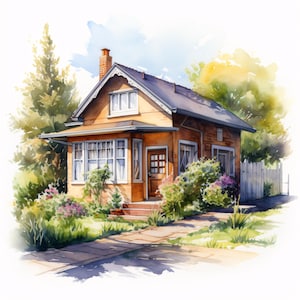 Watercolor Country Cottage Clipart: Rustic House Images (JPG Instant Download, Commercial Use)
