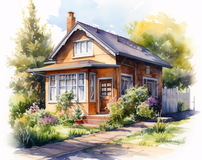Watercolor Country Cottage Clipart: Rustic House Images (JPG Instant Download, Commercial Use)