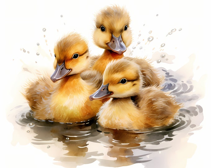 Fluffy Ducklings Clipart, Cute Ducks Images, 10 Watercolor Clip Art, Printable JPGs, Instant Download, Commercial Use, Paper craft