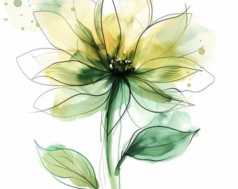 Green Watercolor Flower Clipart: Abstract Floral Images