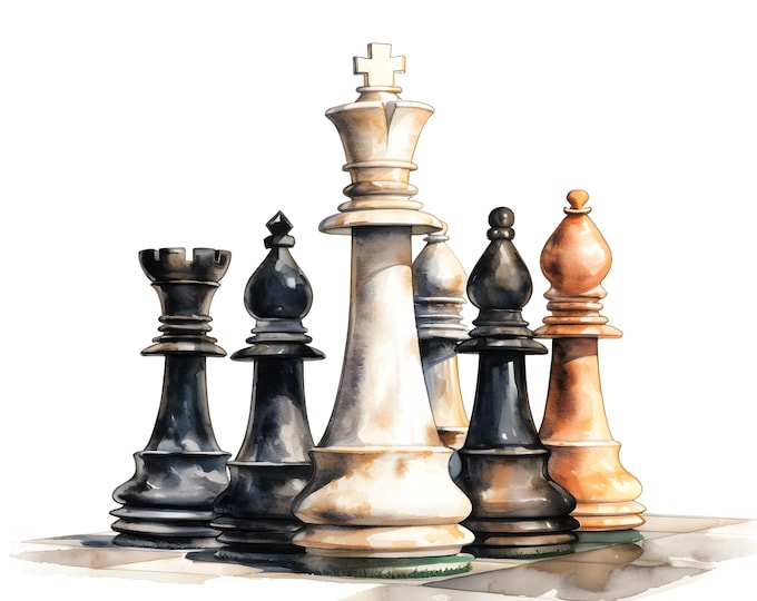 Chess Clipart, Elegant Chess Images, 10 Watercolor Clip Art, Printable JPGs, Instant Download, Commercial Use, Paper craft