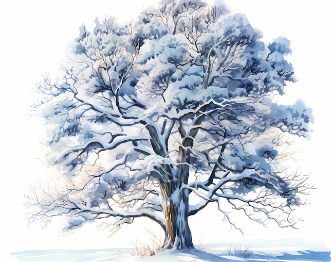 Frozen Tree Clipart, Winter Tree Images, 10 Watercolor Clip Art, Printable JPGs, Instant Download, Commercial Use, Paper craft