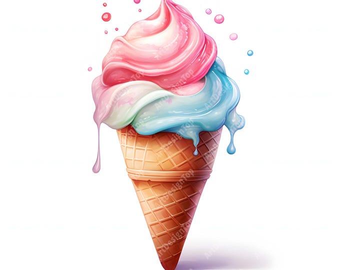 Ice Cream Clipart, Rainbow Ice Cream Images, 10 Watercolor Clip Art, Printable JPGs, Instant Download, Commercial Use, Paper craft