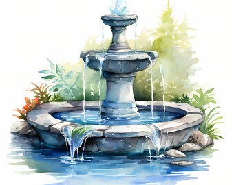 絵画 water fountain Garden Fountain Clipart, Water Fountain Images, 10