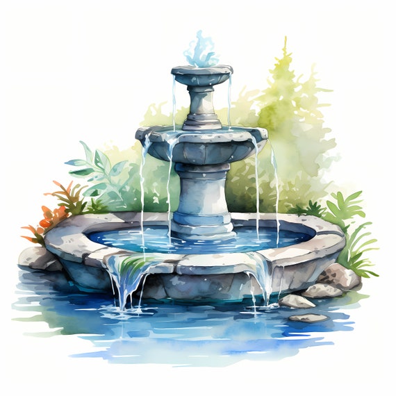 絵画 water fountain Garden Fountain Clipart, Water Fountain Images, 10
