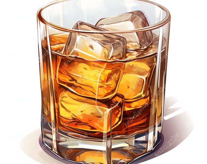Whiskey Clipart, Whiskey Glass Images, 10 Watercolor Clip Art, Printable JPGs, Instant Download, Commercial Use, Paper craft