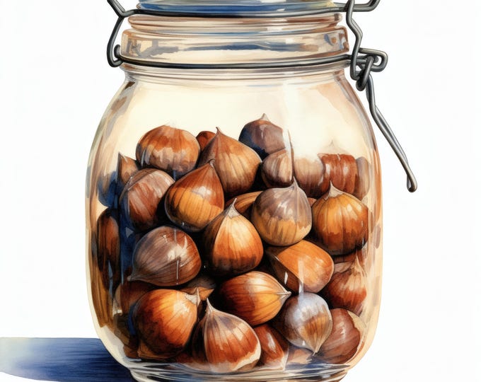 Acorns in Glass Jar Clipart, Acorns Jar Images, 10 Watercolor Clip Art, Printable JPGs, Instant Download, Commercial Use