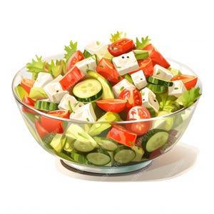 Clipart di insalata greca, immagini di insalata mista verde, 10 clipart ad acquerello, JPG stampabili, download istantaneo, uso commerciale, creazione di carta
