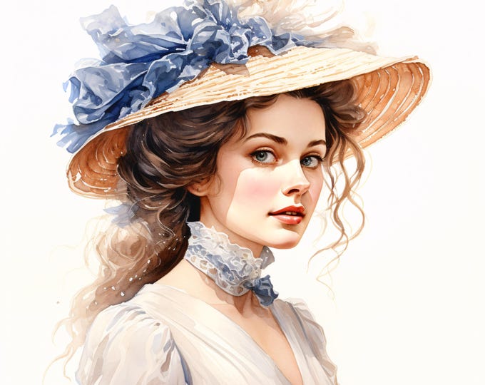 Victorian Lady Clipart, Vintage Portrait Images, 10 Watercolor Clip Art, Printable JPGs, Instant Download, Commercial Use, Paper craft