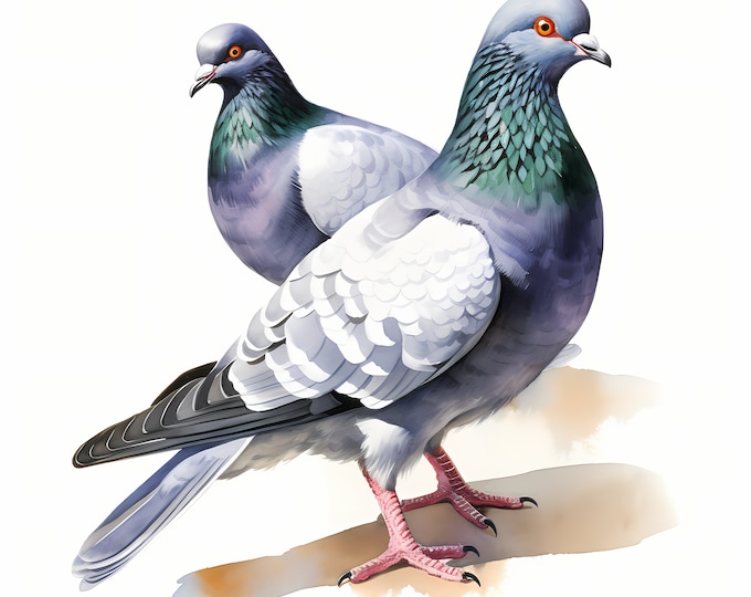 Pigeons Clipart, Doves, Street Birds Images, 10 Watercolor Clip Art, Printable JPGs, Instant Download, Commercial Use, Paper craft