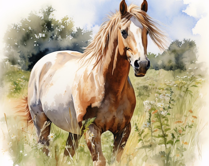 Watercolor Horse Clipart: Farm Animal Art, Commercial Use JPGs (Instant Download
