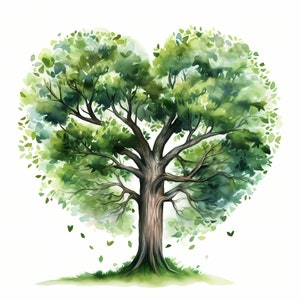 Clipart de árvore de coração, imagens de árvore do dia dos namorados, 10 clipart de aquarela, JPGs para impressão, download instantâneo, uso comercial, artesanato em papel