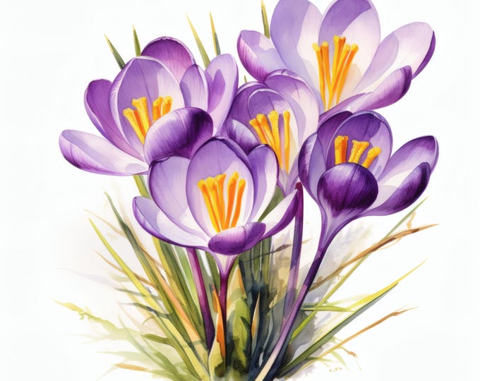 Crocus Flower Clipart, Purple Spring Bloom Images, 10 Watercolor Clip Art, Printable JPGs, Instant Download, Commercial Use, Paper craft