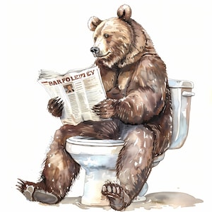 Clipart grizzlybeer, afbeeldingen beer op het toilet, 10 aquarel illustraties, afdrukbare JPG's, Instant Download, Commercieel gebruik, Papercraft