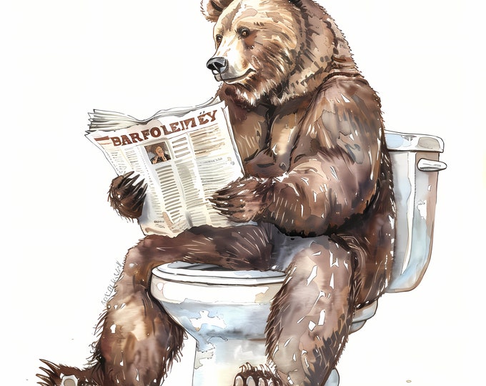Grizzly Bear Clipart, Bear on the Toilet Images, 10 Watercolor Clip Art, Printable JPGs, Instant Download, Commercial Use, Paper craft