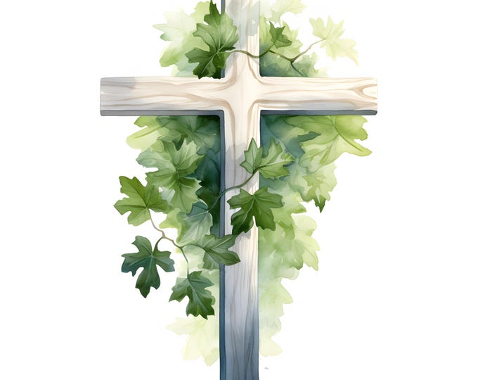 Greenery Cross Clipart, Cross With Leaves Images, 10 Watercolor Clip Art, Printable JPGs, Instant Download, Commercial Use, Paper craft