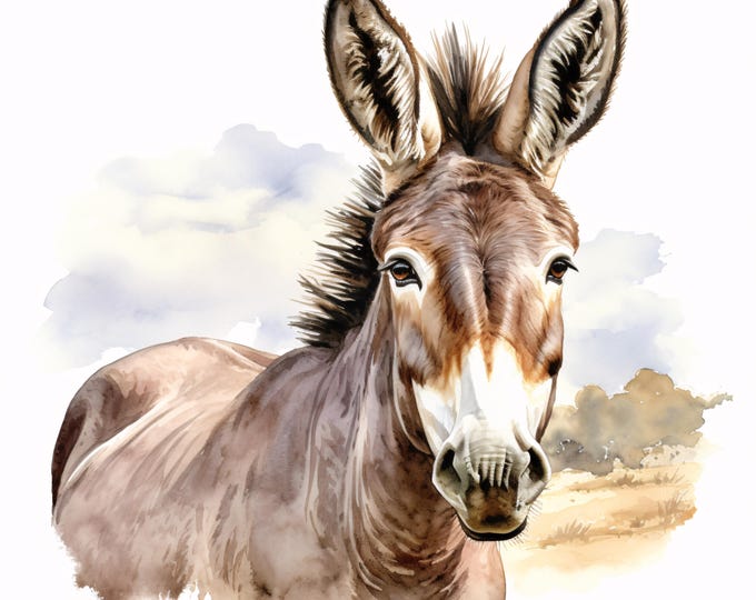 Donkey Clipart, Farm Animal Images, 10 Watercolor Clip Art, Printable JPGs, Instant Download, Commercial Use, Paper Craft