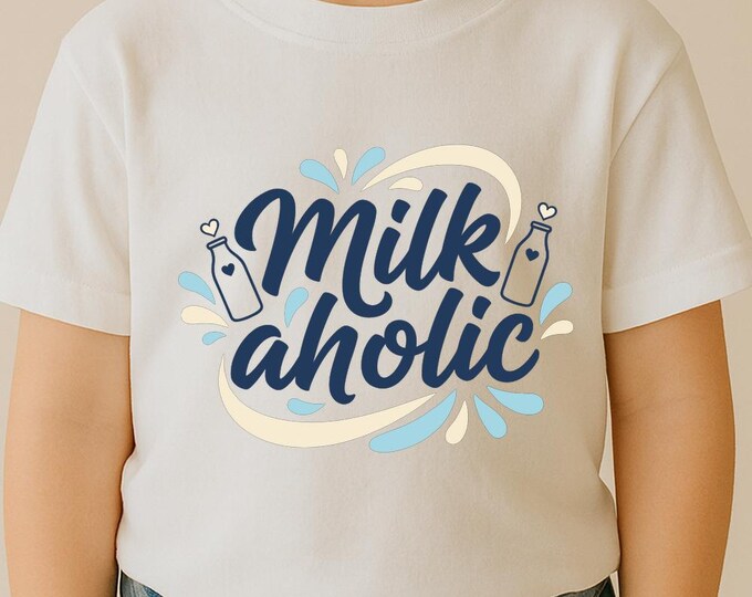 Milk Aholic SVG, Funny Baby Quote T-Shirt Print, Bottle Splash DXF PNG Design for Cricut Silhouette