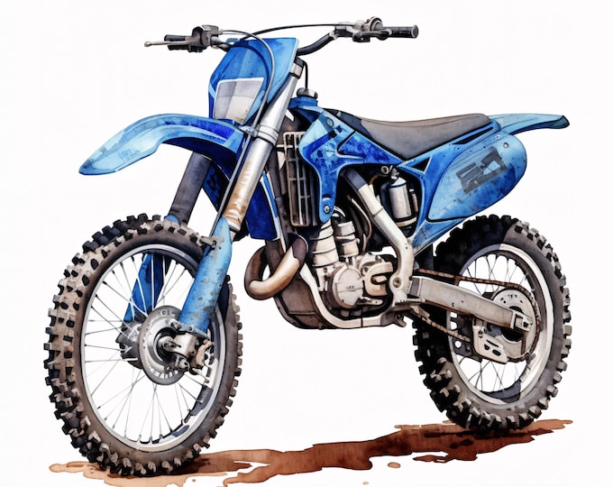 Watercolor Dirt Bike Clipart: Blue Motorcycle Images (JPG Download, Commercial Use)