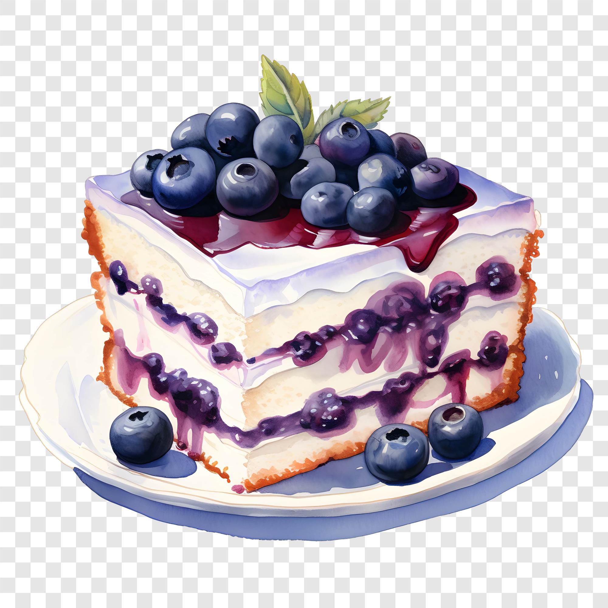 10 PNG Blueberry Cake Clipart, Dessert Slice Images, Watercolor Clip ...