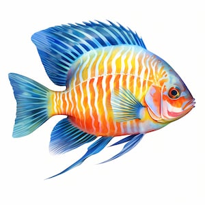 Tropischer Fisch Clipart, Aquarienfische Bilder, 10 Aquarell Clip Art, druckbare JPGs, Sofort Download, kommerzielle Nutzung, Papiermodell